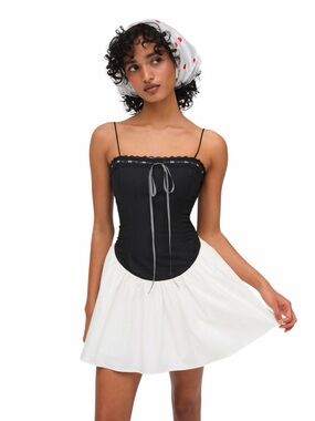 For Love & Lemons Black and White Annabelle Mini Dress Womans M